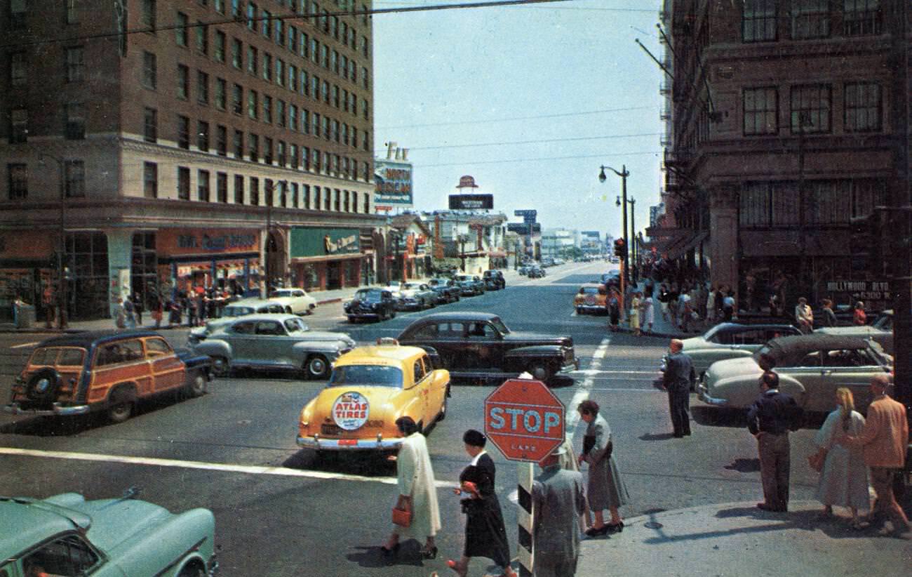 Junction of Hollywood and Vine Street, California.