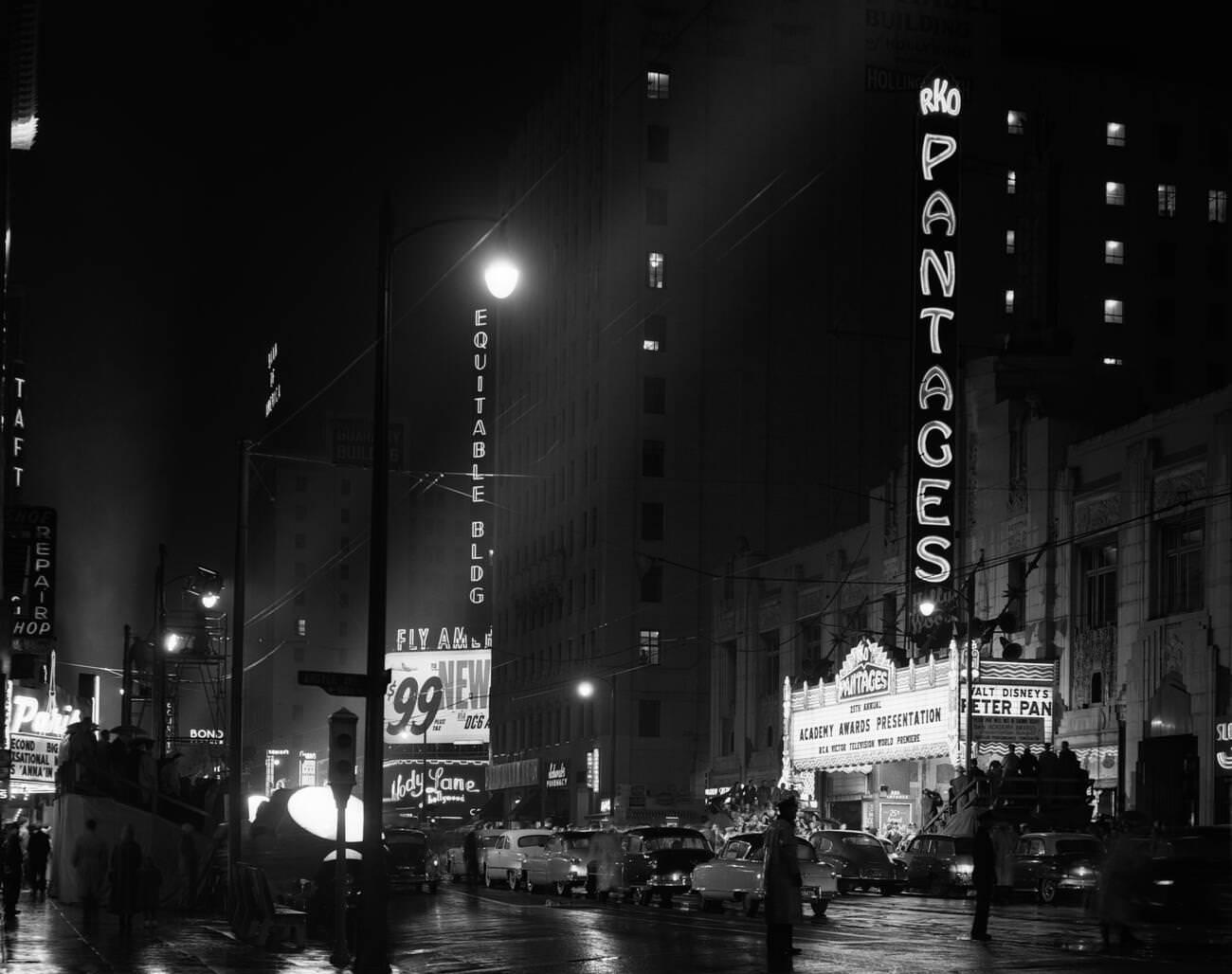 The Pantages Theatre in Los Angeles, California, where the first televised Academy Awards ceremony took place, 1953.