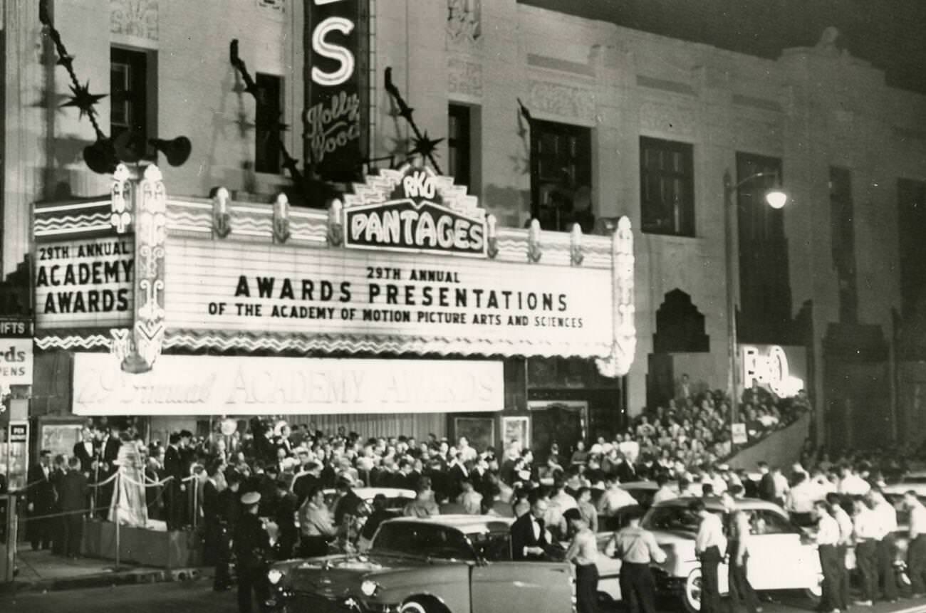 Attendants at the Pantages Theatre for the 29th Academy Awards Presentation in Hollywood, 1957.