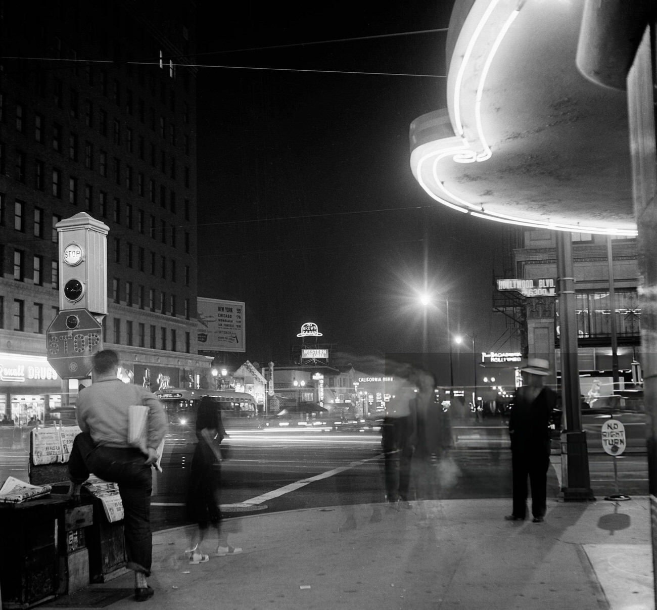 People walking along Hollywood Boulevard in Hollywood, California, 1951.