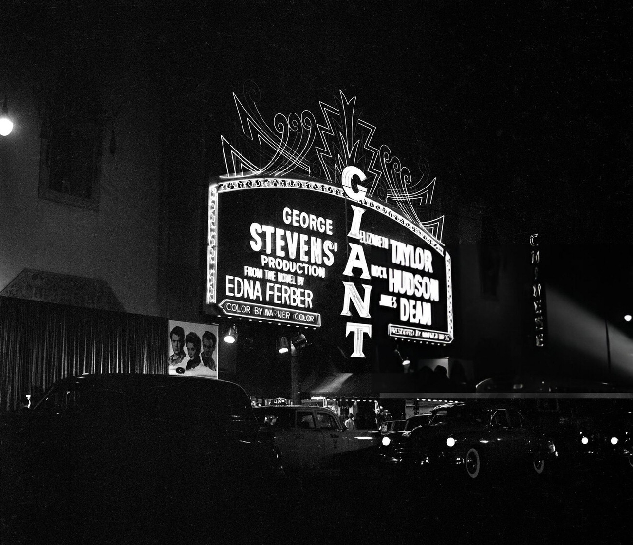 Giant movie theater in Hollywood, California, 1950s.