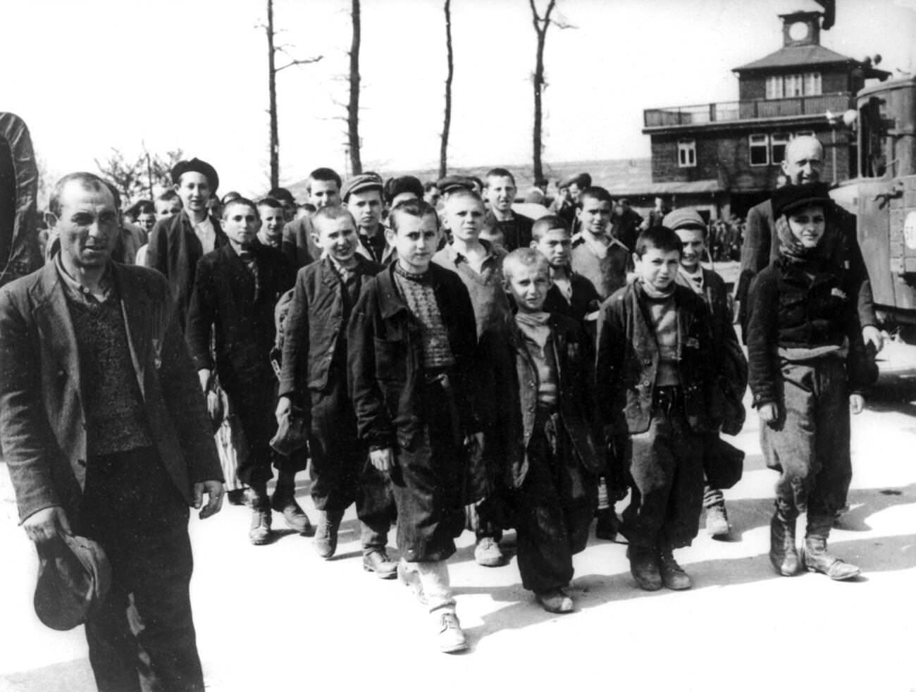 Liberation of concentration camp Buchenwald by US troops, 1945.