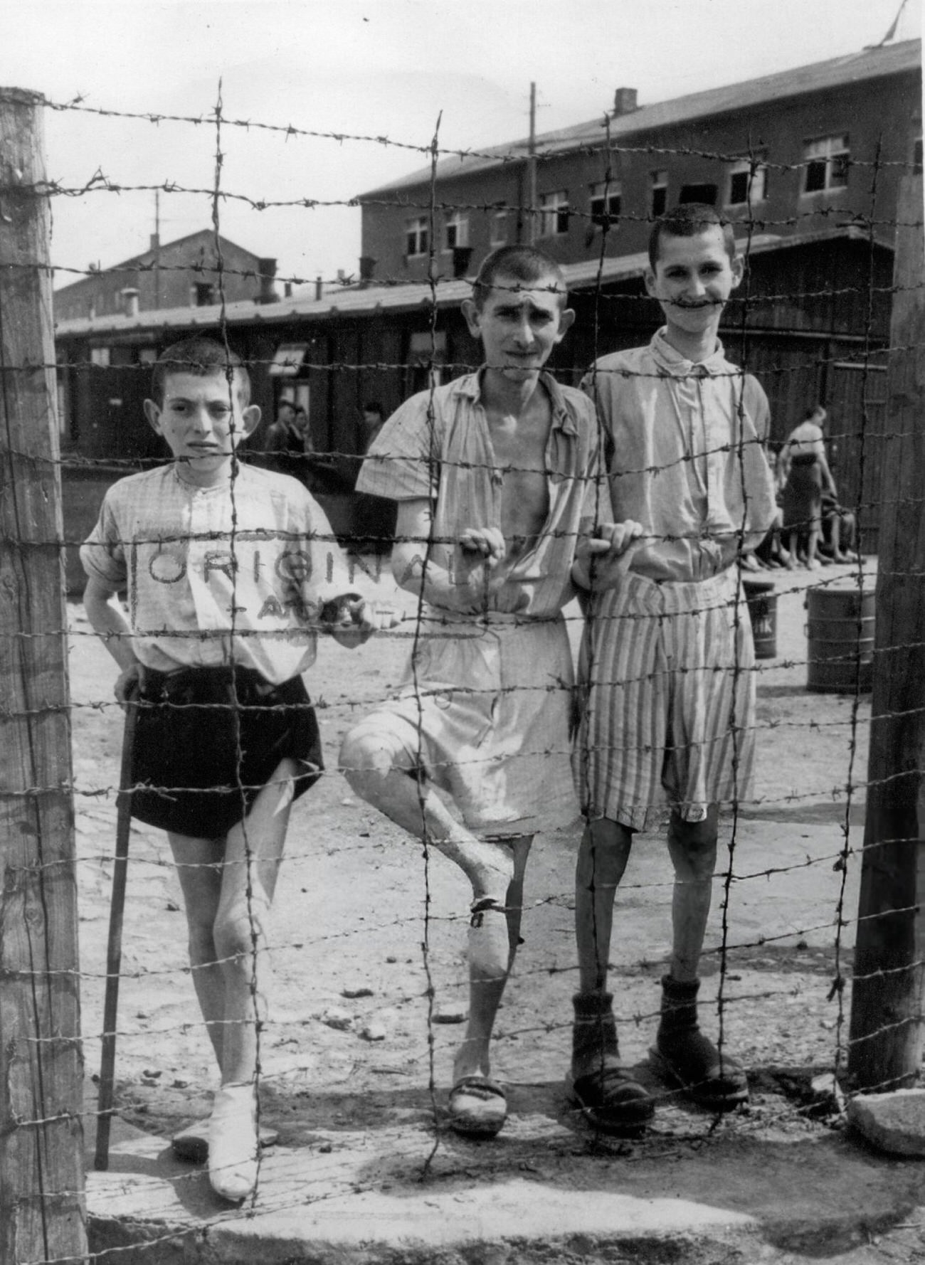 Young emaciated prisoners after the liberation of Buchenwald concentration camp, 1945.