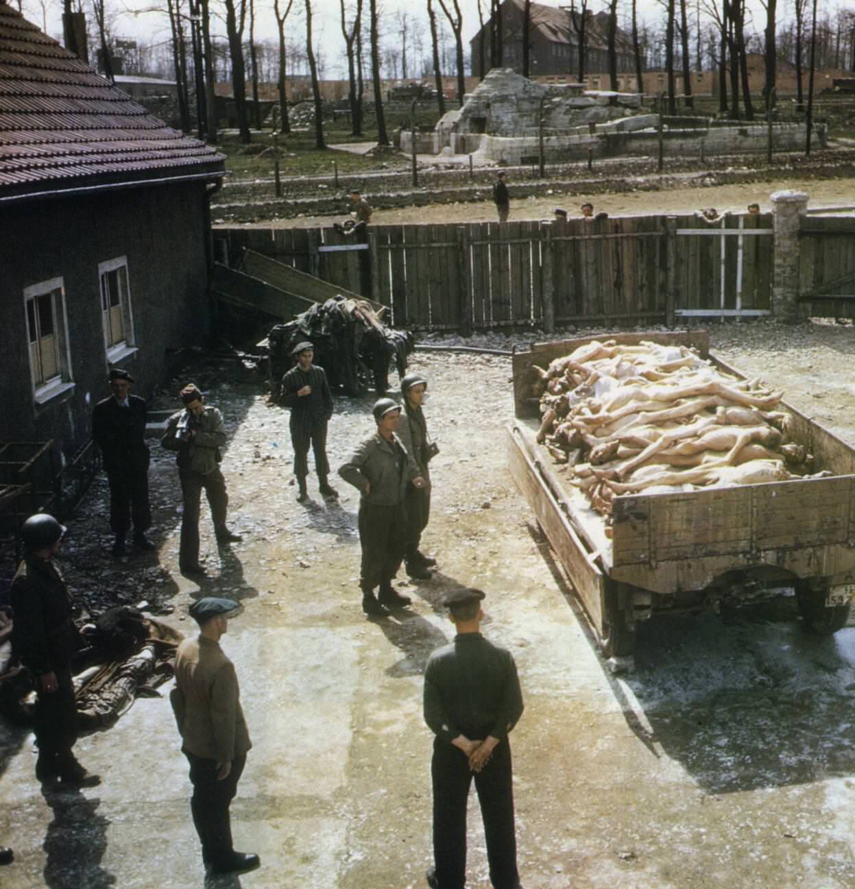 Buchenwald concentration camp. US cameramen record the horrors after the camp was liberated, 1945.