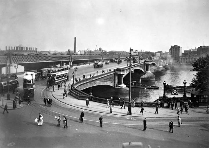 Blackfriars Bridge and Bankside from the north bank of the Thames