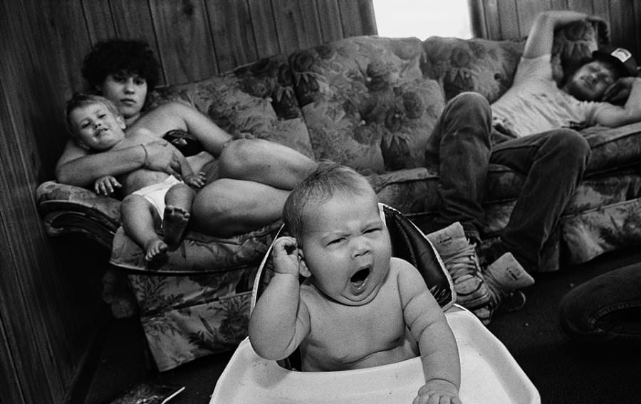 Ann and her kids the day before Daddy left town for good, 1990