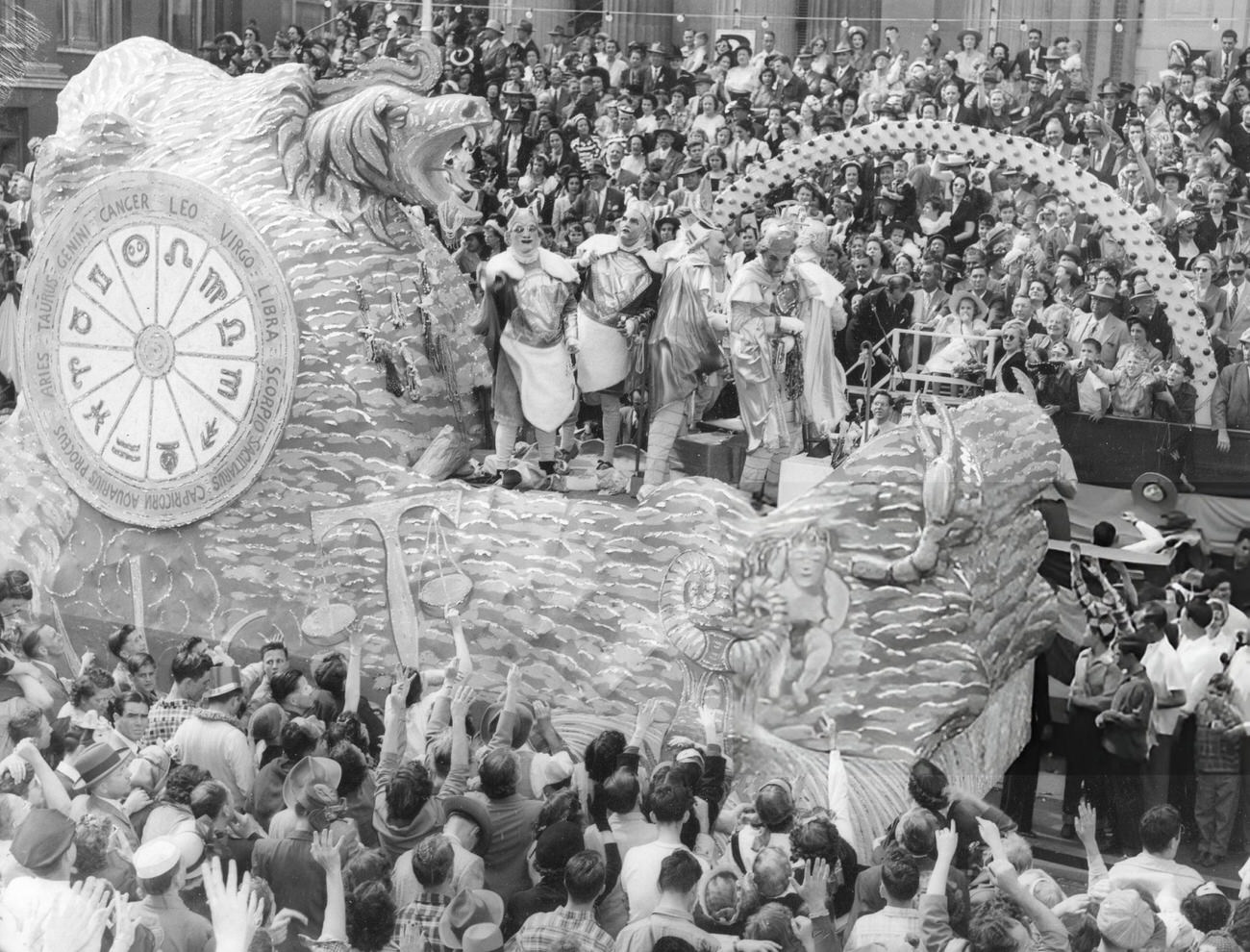 Mardi Gras Float Representing the Signs of the Zodiac, New Orleans, 1950.