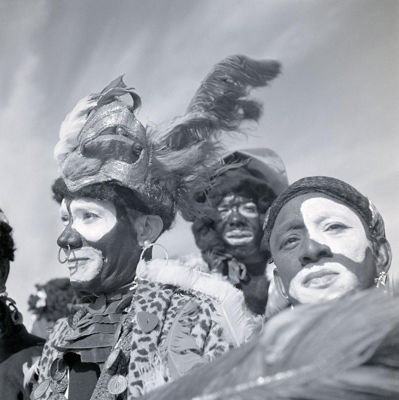 Men at a Mardi Gras Event, Dressed as African Tribesman, 1950s.