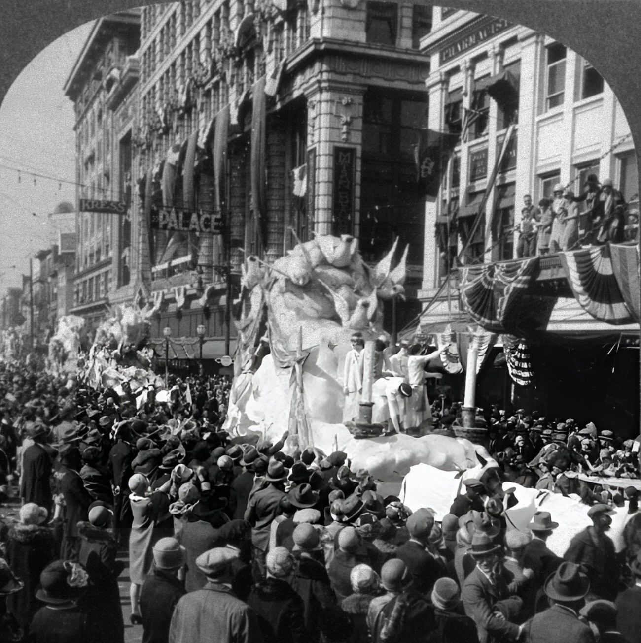 A Mardi Gras Parade Travels Down New Orleans' Canal Street, 1930s.