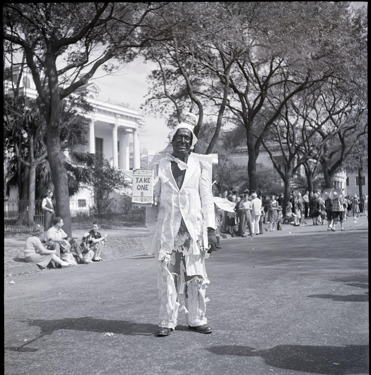 A Reveller Wears a Ragged White Costume to March in a Parade for Mardi Gras, 1950s.