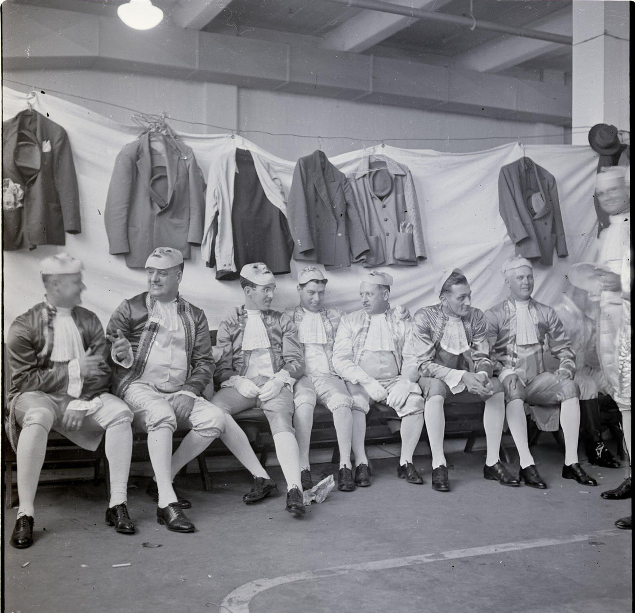 A Line of Men in 18th Century Dress Are in Costume for Mardi Gras, 1950s.