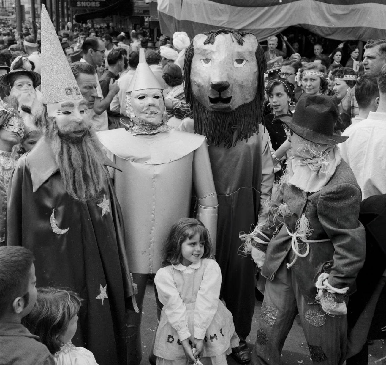 A Group Arrives at the New Orleans Mardi Gras Dressed as Characters From 'The Wizard of Oz', 1950s.