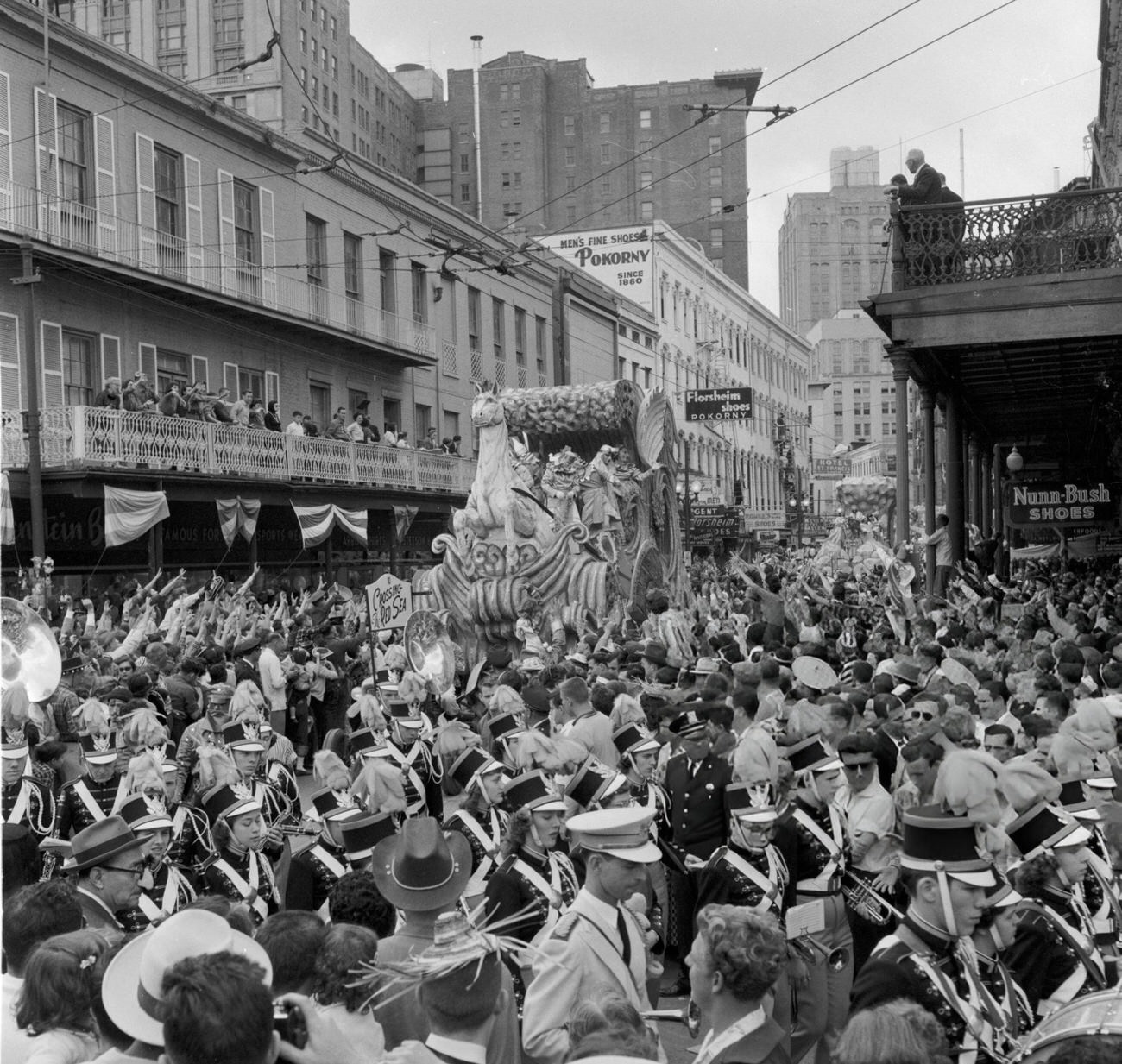 A Float at the New Orleans Mardi Gras Represents the Biblical Theme of Moses Parting the Red Sea, 1950s.