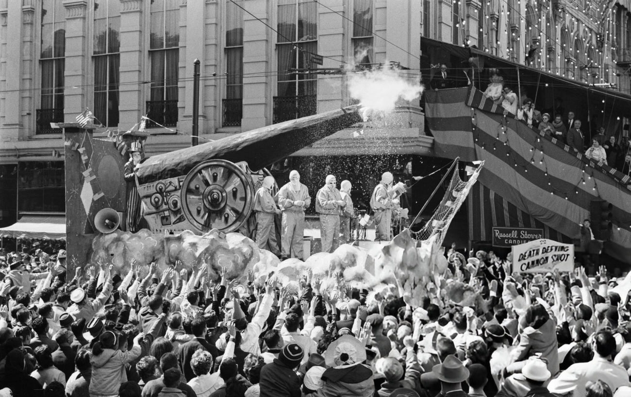 The Rex Parade, Part of the Mardi Gras Festival, Passes Onto Canal Street, 1962.