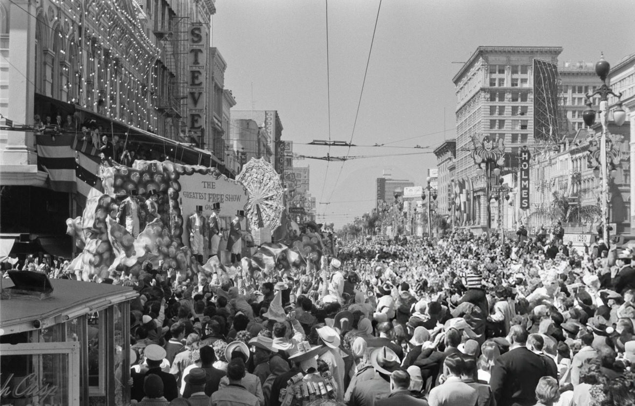 The Rex Parade, Part of the Mardi Gras Festival, Passes Onto Canal Street, 1962.