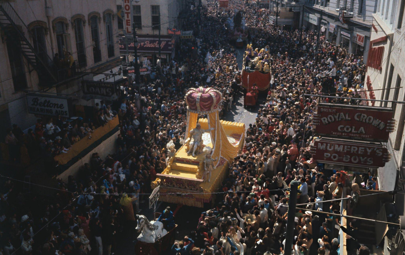 Various Scenes of Floats and Costumed Strollers at the Mardi Gras Parade, 1960s.