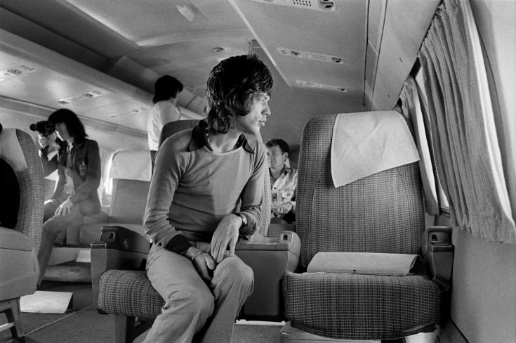 Mick Jagger on Airplane, 1972