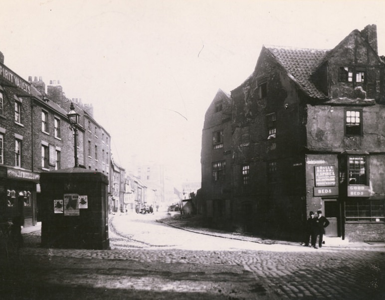 Sandgate, looking east. Includes the corner of Milk Market, number 12, the Three Bulls Heads, 1882.