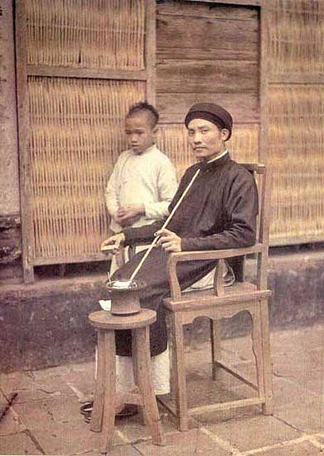 Village chief smoking a water pipe, 1916