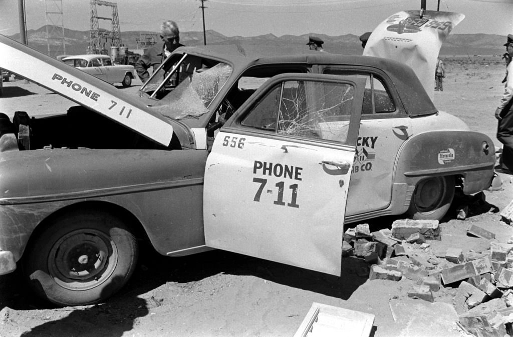 After a nuclear weapon test, Nevada, 1955.