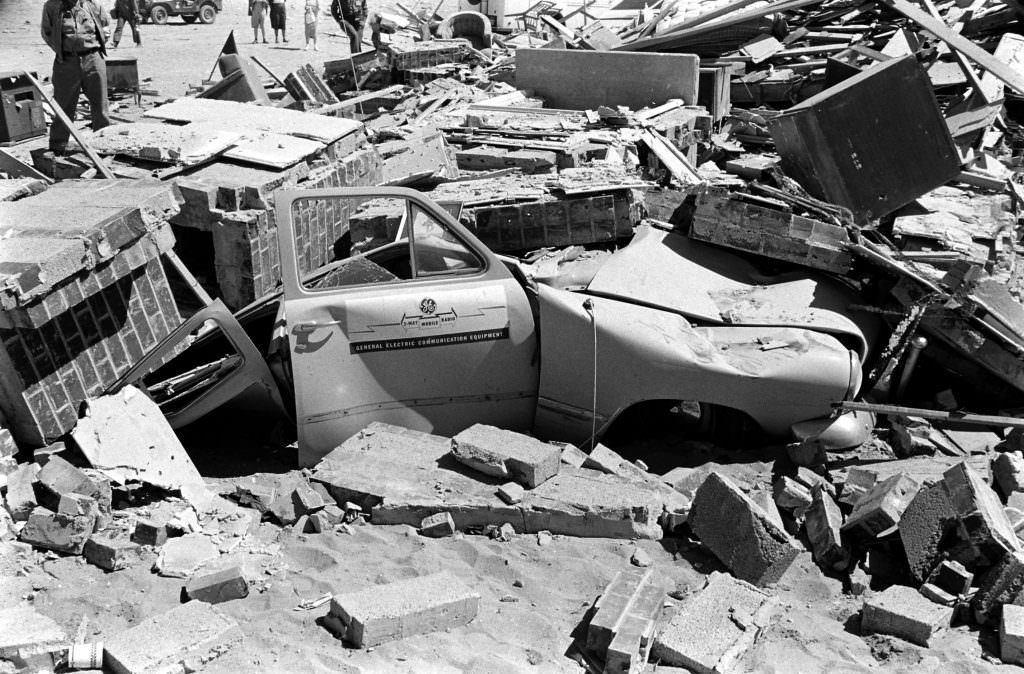 After a nuclear weapon test, Nevada, 1955.