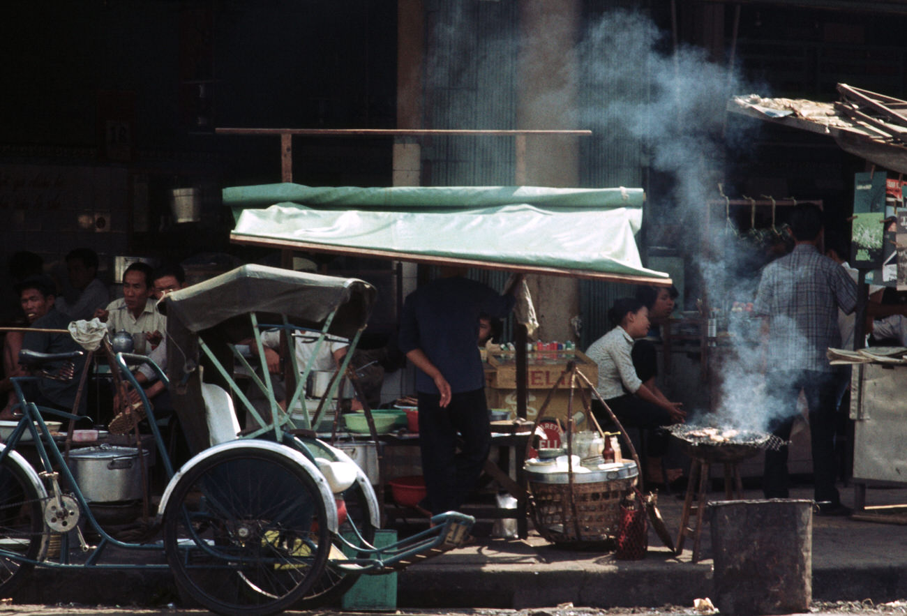 A food stand at the Saigon Docks, 1968.