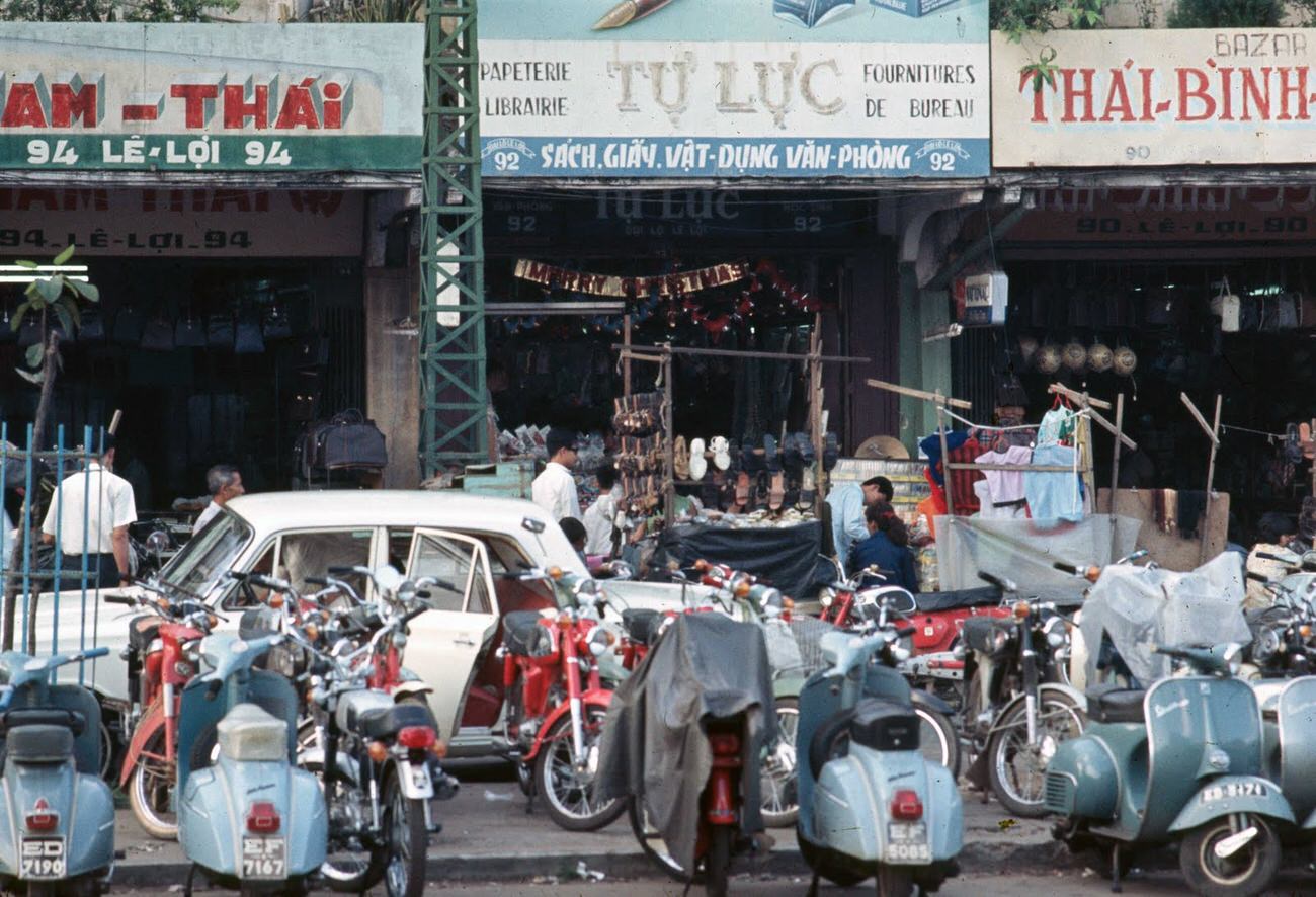 Shops on Le Loi Street in Saigon, 1968.