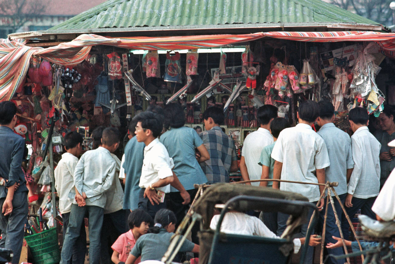 Shopping for Christmas toys in Saigon, 1968.