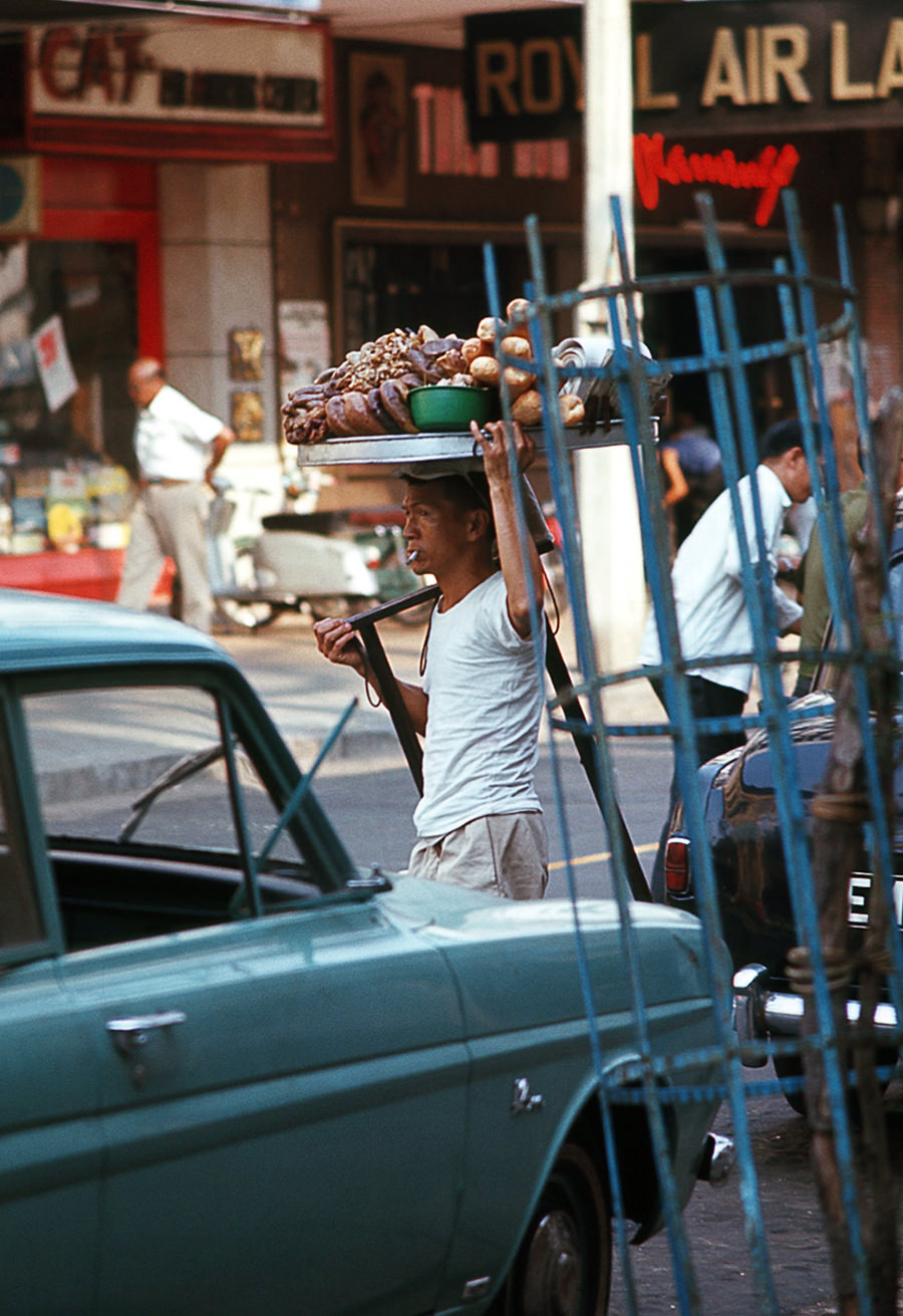 A pastry vendor on Tu Do Street in Saigon, 1968.