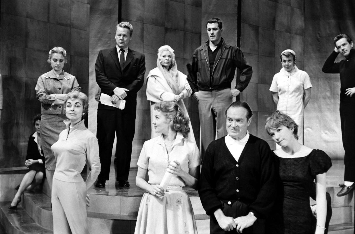 Top row, from left: Shirley Jones, Van Johnson, Mae West, Rock Hudson, and husband-and-wife dancing team Marge and Gower Champion. Bottom: Janet Leigh, Rhonda Fleming, Bob Hope, and Shirley MacLaine.