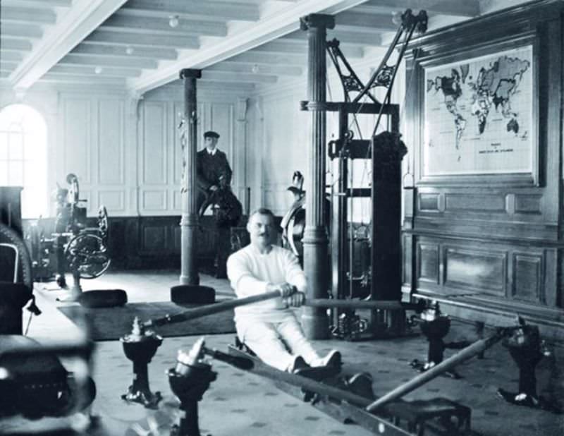 The gymnaisum aboard the Titanic — well equipped for passenger recreation.