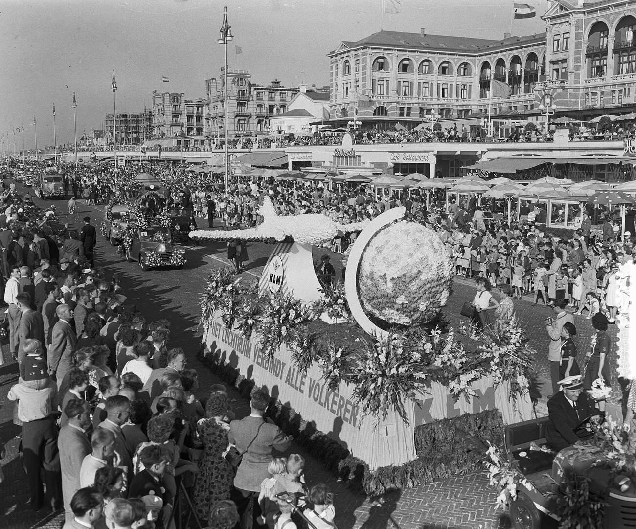 A Flower Parade in The Hague with Tour de France riders, 1950s.