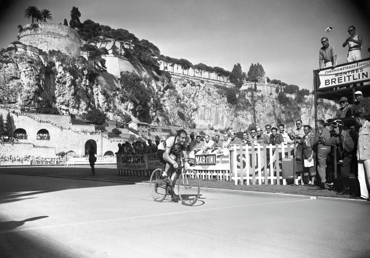 Wim van Est winning the Marseille-Monaco stage of the Tour de France, 1953.