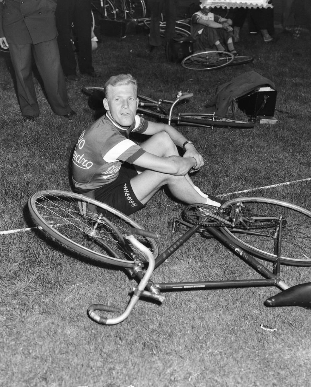 A Tour de France team at the Olympic Stadium, 1953.