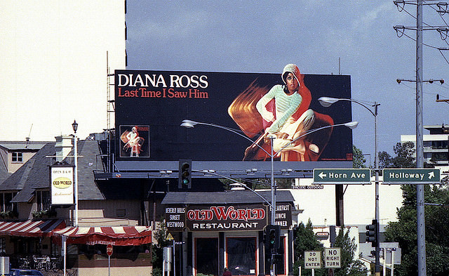 Vintage Music Billboards on Sunset Boulevard, California from the Mid-1970s