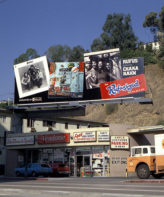 Vintage Music Billboards on Sunset Boulevard, California from the Mid-1970s