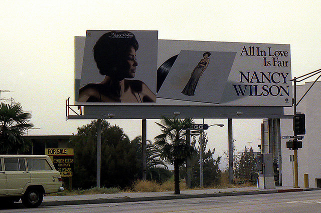 Vintage Music Billboards on Sunset Boulevard, California from the Mid-1970s