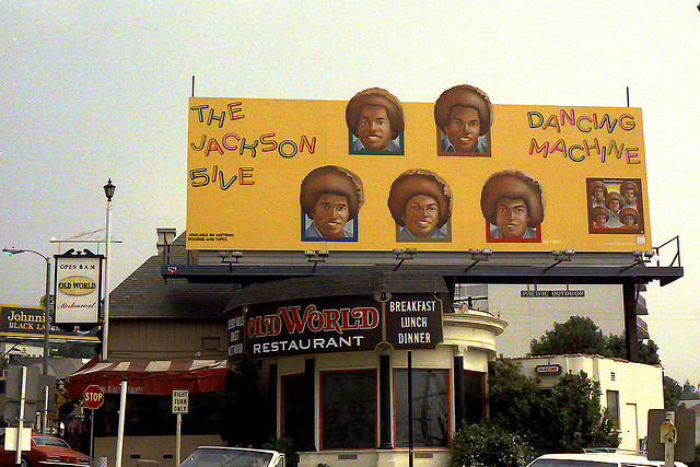 Vintage Music Billboards on Sunset Boulevard, California from the Mid-1970s