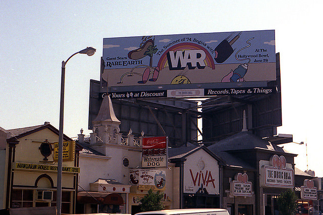 Vintage Music Billboards on Sunset Boulevard, California from the Mid-1970s