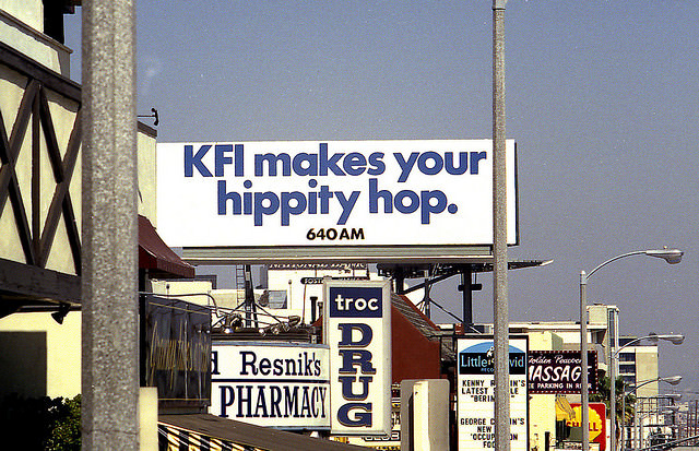 Vintage Music Billboards on Sunset Boulevard, California from the Mid-1970s