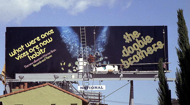 Vintage Music Billboards on Sunset Boulevard, California from the Mid-1970s