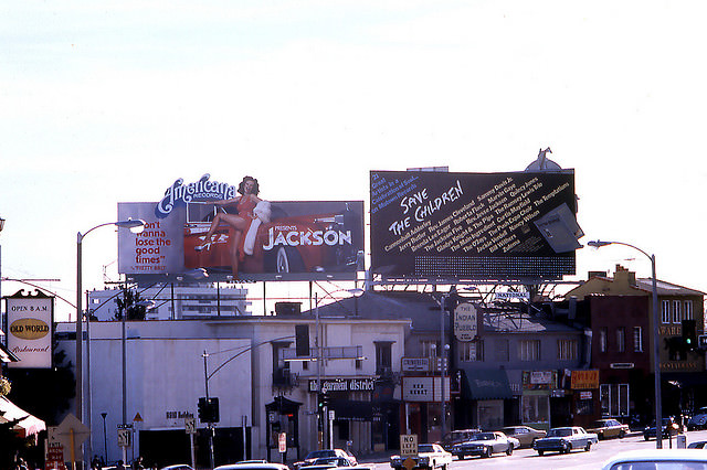 Vintage Music Billboards on Sunset Boulevard, California from the Mid-1970s