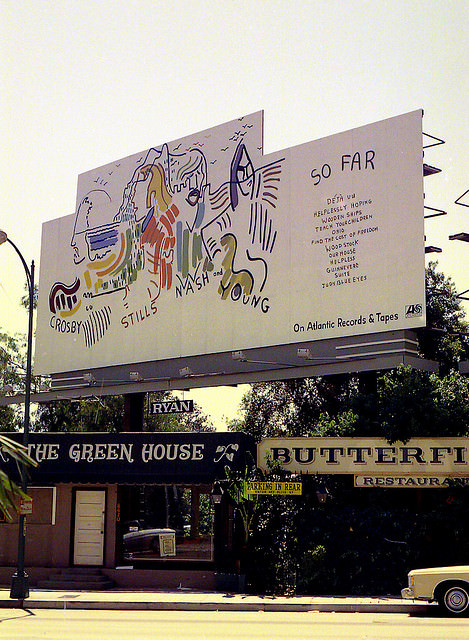 Vintage Music Billboards on Sunset Boulevard, California from the Mid-1970s