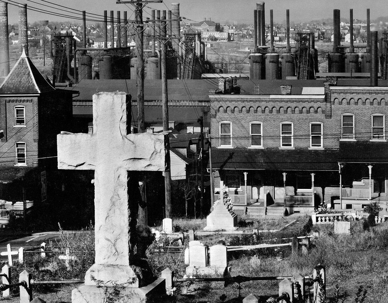 A graveyard and steel mill in Bethlehem, Pennsylvania, 1935.