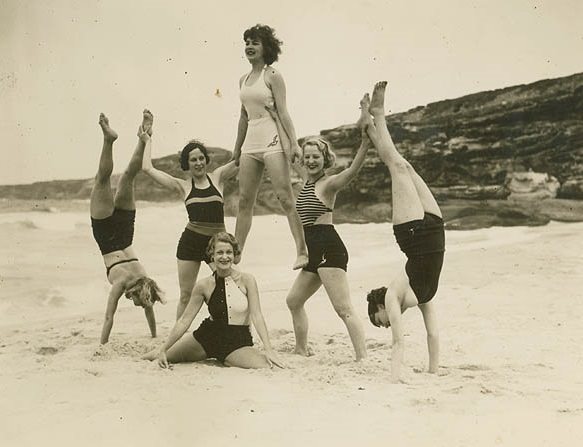 Theatre Royal chorus at Tamarama Beach, 1930s.