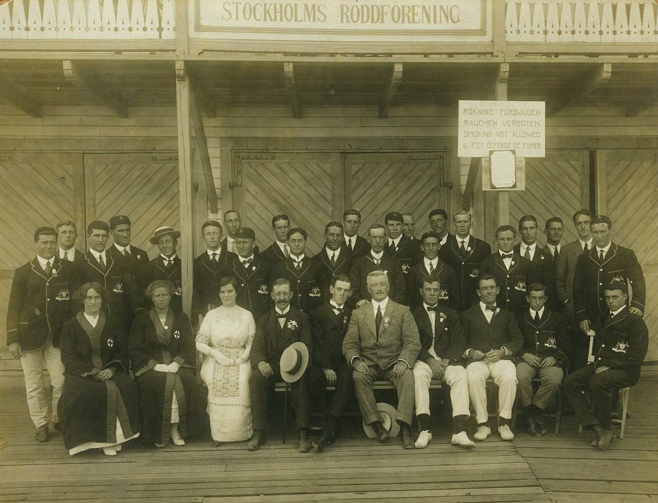 The Australasian Olympic Team at Stockholm's Roddforening, 1912.