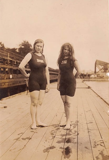 Mina Wylie and another swimmer, Stockholm Olympics, 1912.