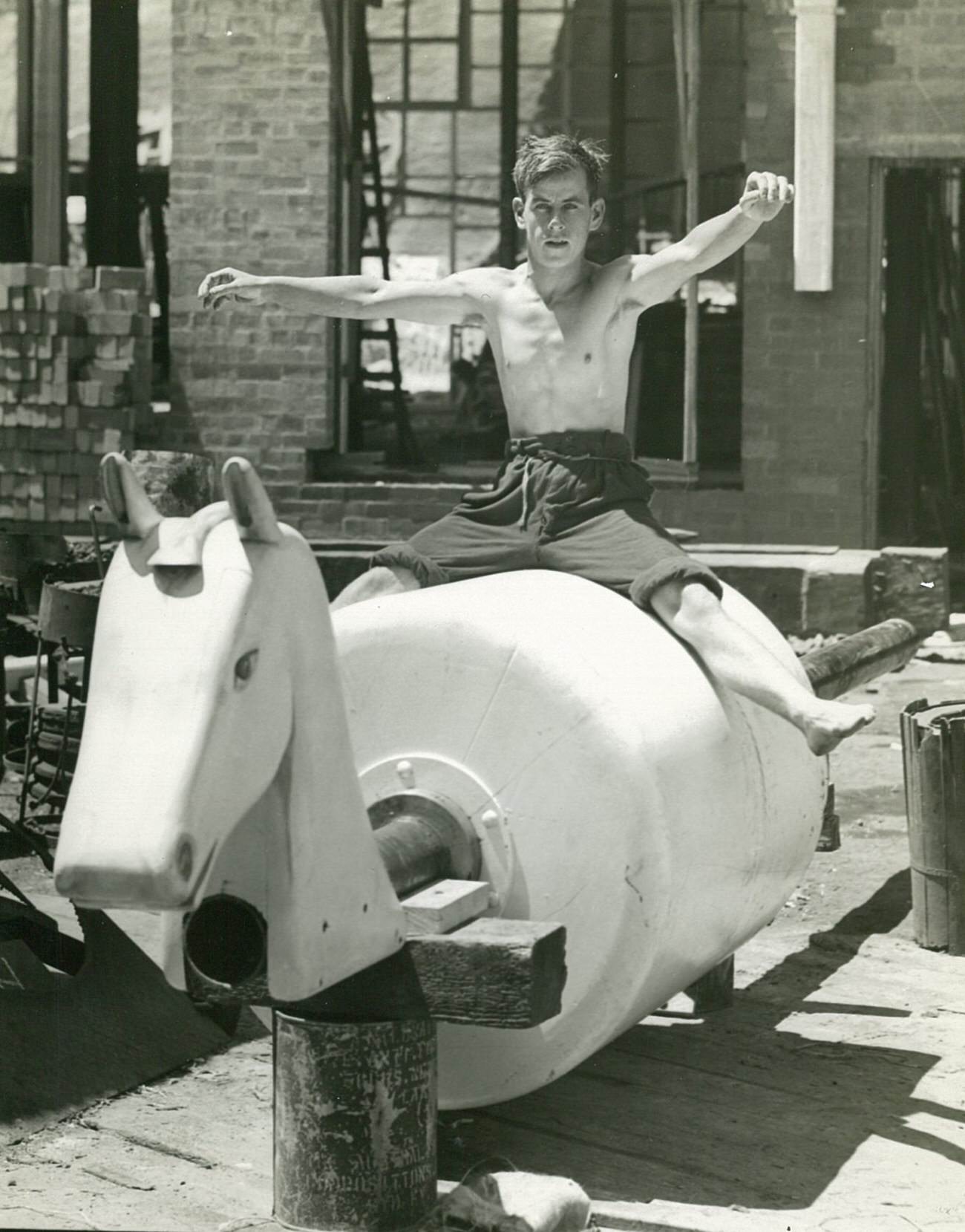 Tipping horse for Manly Harbour pool, 1930s.