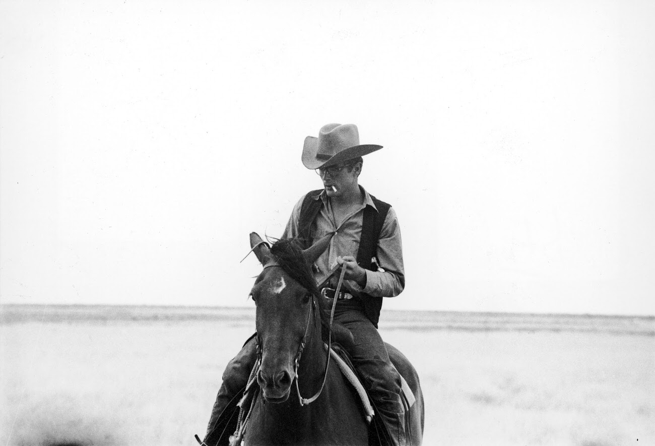 James Dean on location for the movie Giant, 1956.