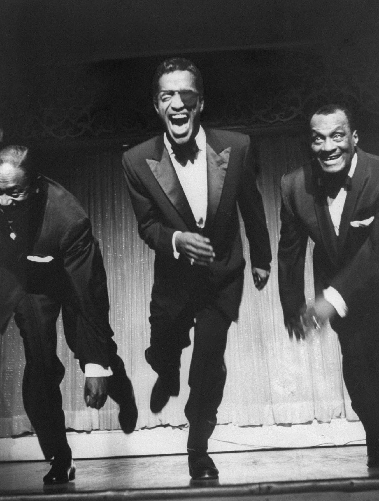 Sammy Davis Sr., Sammy Davis Jr. and Will Mastin on stage at Ciro's in West Hollywood, 1955.